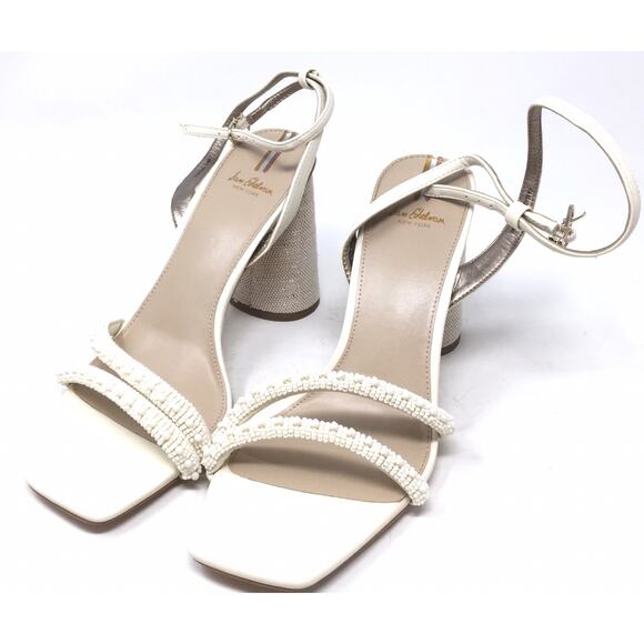 Sam Edelman Kia Beads Women's Size 9.5 Modern Ivory Ankle Strap Block Heels - Picture 3 of 7